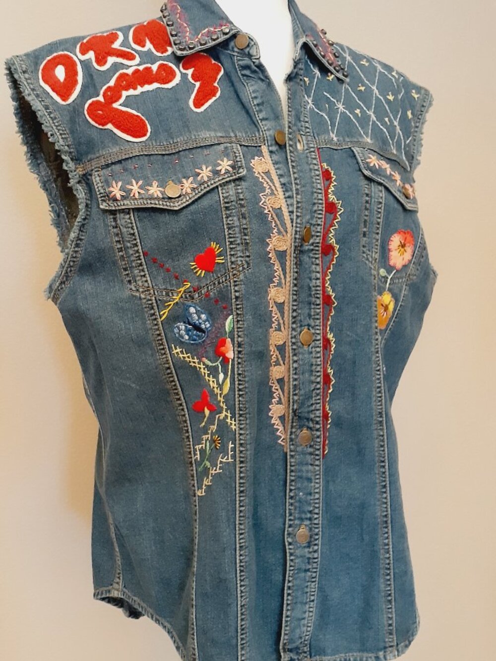 DKNY Jeans Vintage Embellished Denim Vest Top